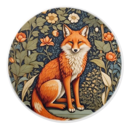 Schöner Sitzender Roter Fuchs William Morris Inspi Keramikknauf (Vorderseite)