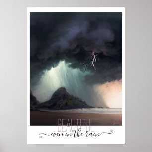 Schöner sogar im Regen stürmischen Strand Poster