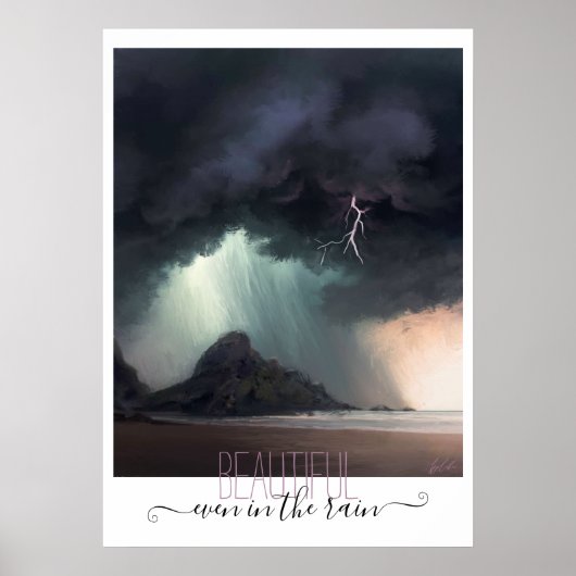 Schöner sogar im Regen stürmischen Strand Poster (Vorne)