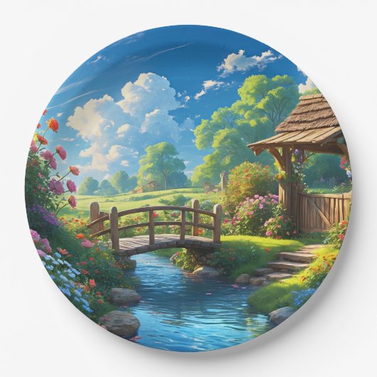 Schöner Sommer, bunte Illustration, Pappteller (Vorderseite)