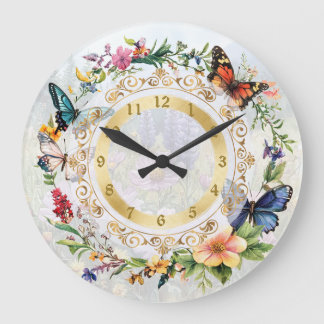 Schöner Sommer-Schmetterling-Blumen-Uhr Große Wanduhr