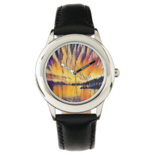 Schöner Sonnenaufgang als Aquarell Design Armbanduhr