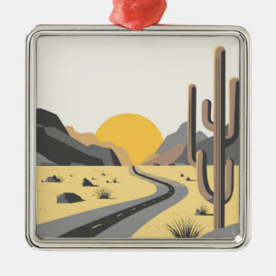Schöner Sonnenaufgang der Wüste mit Bergsicht Ornament Aus Metall