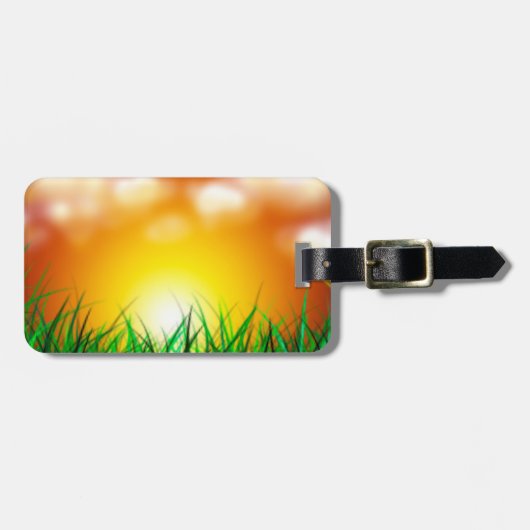 Schöner Sonnenaufgang über einem Grasfeld Gepäckanhänger (Vorderseite horizontal)