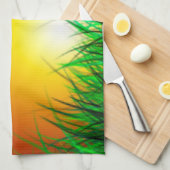 Schöner Sonnenaufgang über einem Grasfeld Geschirrtuch (Viertel Falte)