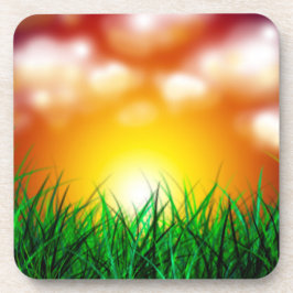 Schöner Sonnenaufgang über einem Grasfeld Getränkeuntersetzer