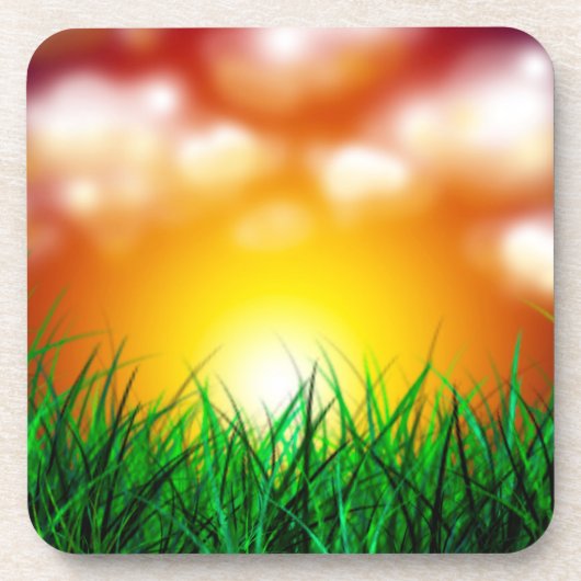 Schöner Sonnenaufgang über einem Grasfeld Getränkeuntersetzer (Vorderseite)
