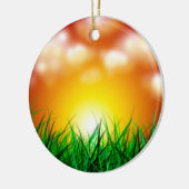Schöner Sonnenaufgang über einem Grasfeld Keramik Ornament (Links)