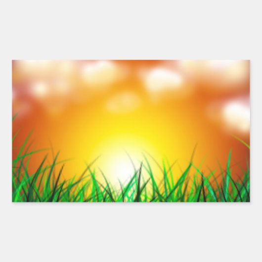 Schöner Sonnenaufgang über einem Grasfeld Rechteckiger Aufkleber (Vorderseite)