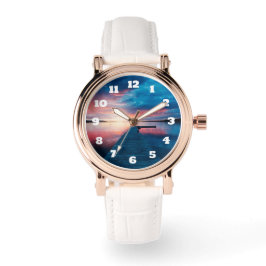 Schöner Sonnenuntergang am ruhigen See Armbanduhr