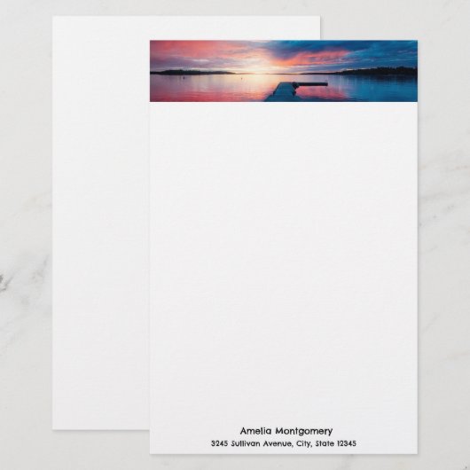 Schöner Sonnenuntergang am ruhigen See Briefpapier (Vorne/Hinten)