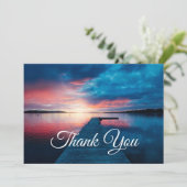 Schöner Sonnenuntergang am ruhigen See Dankeskarte (Stehend Vorderseite)