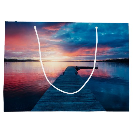 Schöner Sonnenuntergang am ruhigen See Große Geschenktüte (Rückseite)