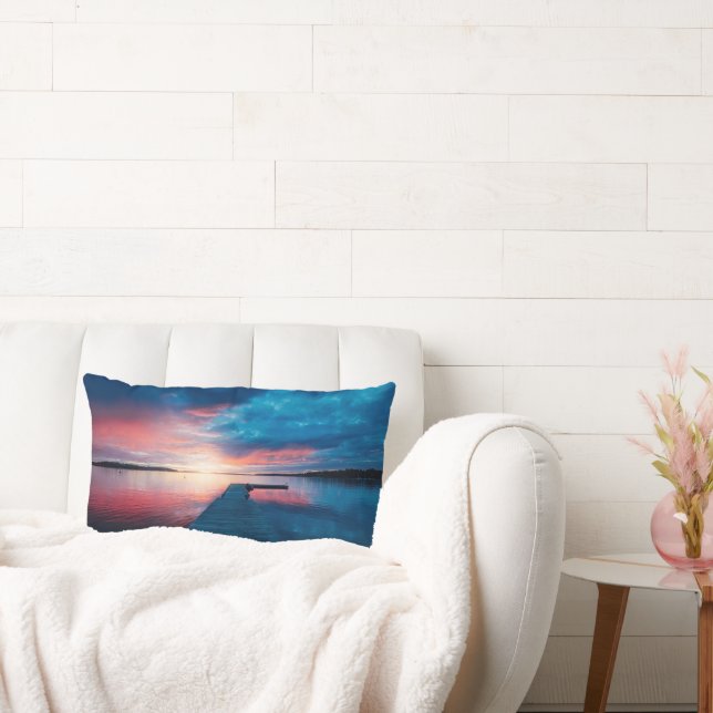 Schöner Sonnenuntergang am ruhigen See Lendenkissen (Liege)