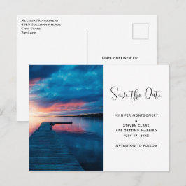 Schöner Sonnenuntergang am ruhigen See Save the Da Einladungspostkarte