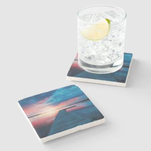 Schöner Sonnenuntergang am ruhigen See Steinuntersetzer