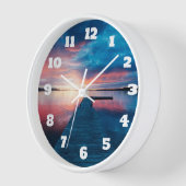 Schöner Sonnenuntergang am ruhigen See Uhr (Winkel)