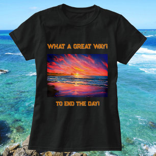 Schöner Sonnenuntergang am Strand Aquarellmalerei T-Shirt
