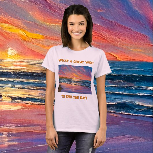 Schöner Sonnenuntergang am Strand Aquarellmalerei T-Shirt