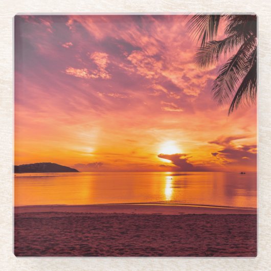 Schöner Sonnenuntergang am Strand Glasuntersetzer (Vorderseite)