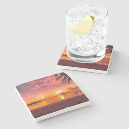 Schöner Sonnenuntergang am Strand Steinuntersetzer (Seitenansicht)