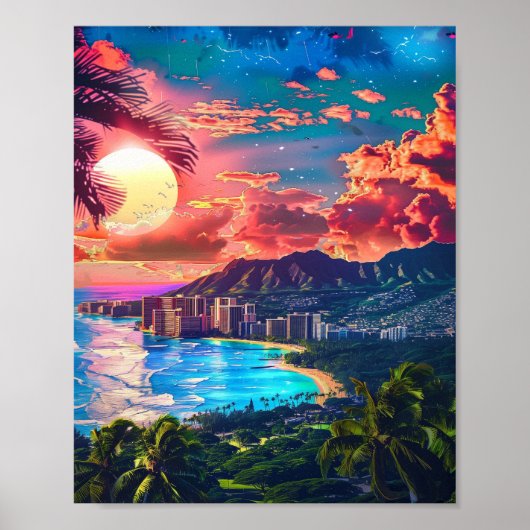 Schöner Sonnenuntergang am Strand von Hawaiian Poster (Vorne)