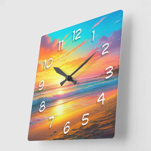 Schöner Sonnenuntergang am Strand von Sandy Beach Quadratische Wanduhr (Winkel)