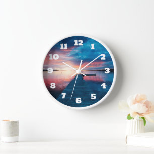 Schöner Sonnenuntergang an einem ruhigen See Uhr