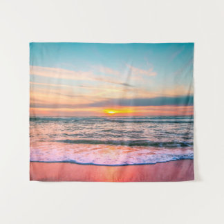 Schöner Sonnenuntergang auf der Strand-Tapisserie Wandteppich