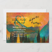 Schöner Sonnenuntergang, Bäume und Vögel Hochzeit Einladung (Rückseite)