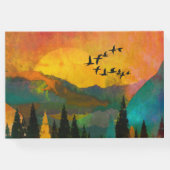 Schöner Sonnenuntergang, Bäume und Vögel Hochzeit Gästebuch (Rückseite)