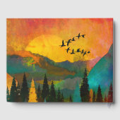 Schöner Sonnenuntergang, Bäume und Vögel Hochzeit Gästebuch (Rückseite)