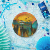 Schöner Sonnenuntergang, Bäume und Vögel Hochzeit Pappteller (Party)