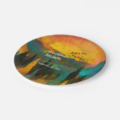 Schöner Sonnenuntergang, Bäume und Vögel Hochzeit Pappteller (Schrägansicht)