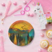 Schöner Sonnenuntergang, Bäume und Vögel Hochzeit Pappteller (Party)