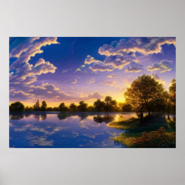 Schöner Sonnenuntergang blauer Himmel Wolken Wasse Poster