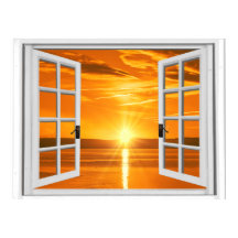 Schöner Sonnenuntergang Faux-Fensterblick