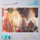 Schöner Sonnenuntergang im Herbst am Fluss Seidenpapier (Basteln)