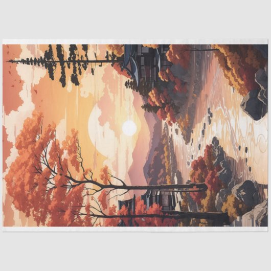 Schöner Sonnenuntergang im Herbst am Fluss Seidenpapier (Vorderseite)