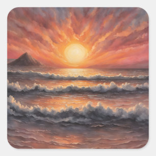 Schöner Sonnenuntergang im Meer Quadratischer Aufkleber