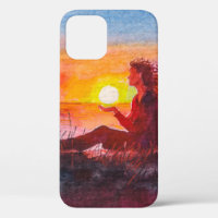 Schöner Sonnenuntergang im Ozean. Portrait junger 