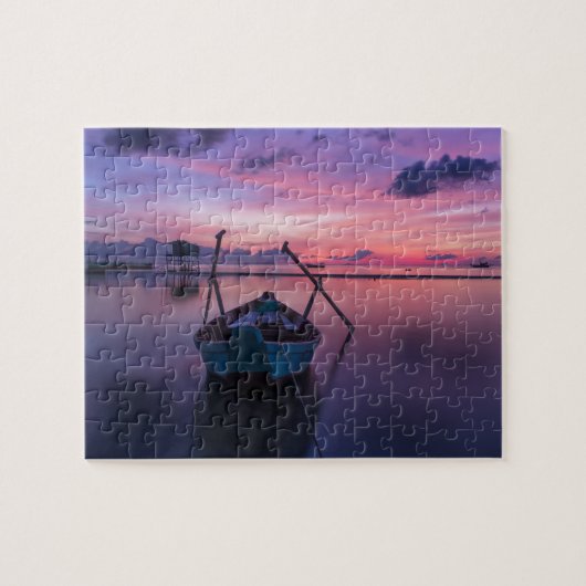 Schöner Sonnenuntergang mit Paddelboot Lila Sky Puzzle (Horizontal)