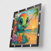 Schöner Sonnenuntergang mit Schildkröten Quadratische Wanduhr (Winkel)