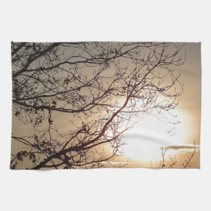 Schöner Sonnenuntergang mit Zweigen Geschirrtuch