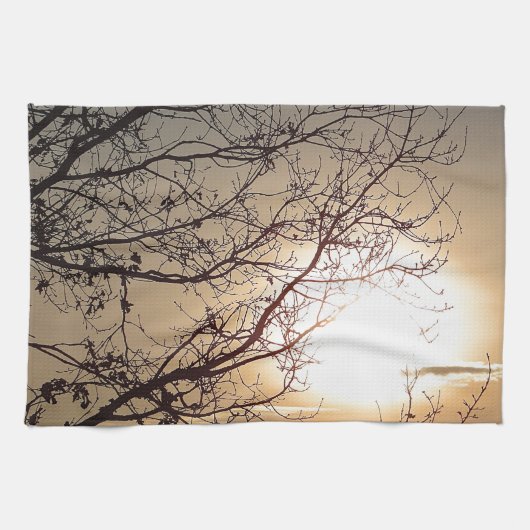 Schöner Sonnenuntergang mit Zweigen Geschirrtuch (Horizontal)