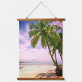 Schöner Sonnenuntergang, Sandstrand, Palmen Wandteppich Mit Holzrahmen (Vorderseite)