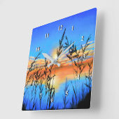 Schöner Sonnenuntergang - Spiegel - Original Maler Quadratische Wanduhr (Winkel)