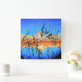 Schöner Sonnenuntergang - Spiegel - Original Maler Quadratische Wanduhr (Zuhause)