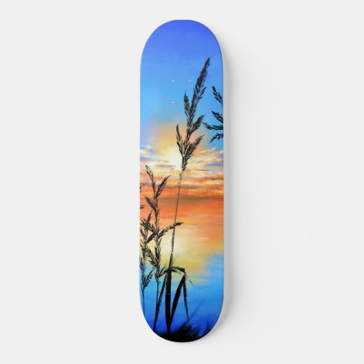 Schöner Sonnenuntergang - Spiegel - Original Maler Skateboard (Vorderseite)