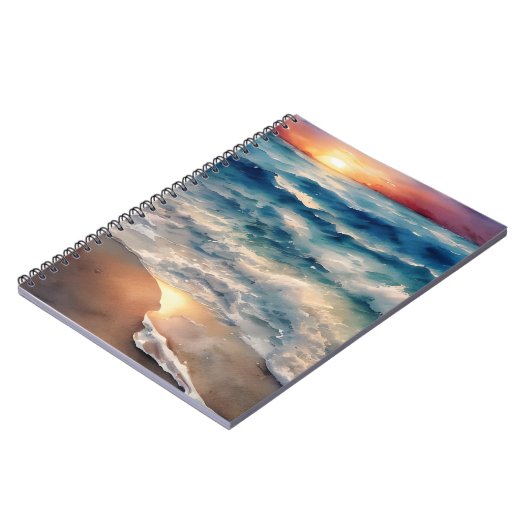 Schöner Sonnenuntergang über Beach Waves Notizblock (Linke Seite)